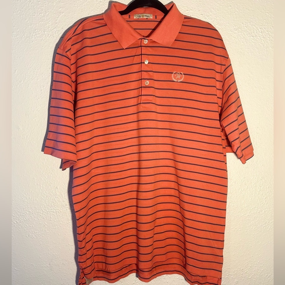 Peter Millar Polo Orange & Blue Performance Golf Short Sleeve Shirt Size XL